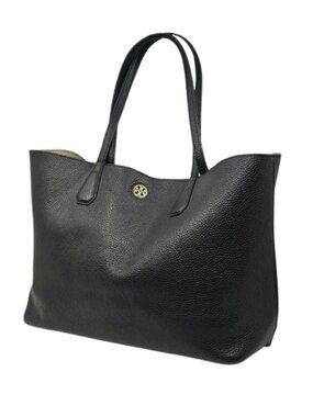 TORY BURCH~Perry~BLACK PEBBLED LEATHER EXTRA LARGE ALL PURPOSE TOTE BAG